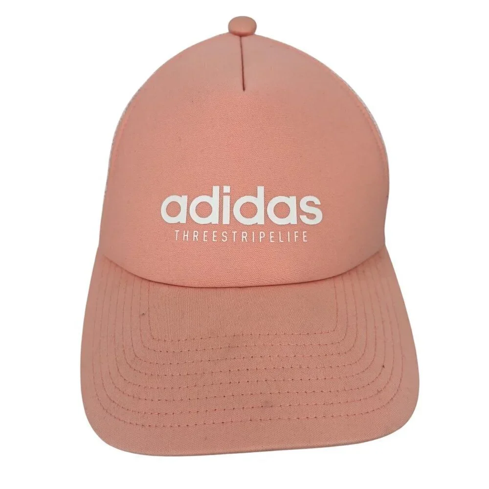 Adidas Snapback Baseball Cap Womens One Size Three Stripe Life Trucker Cap Peach